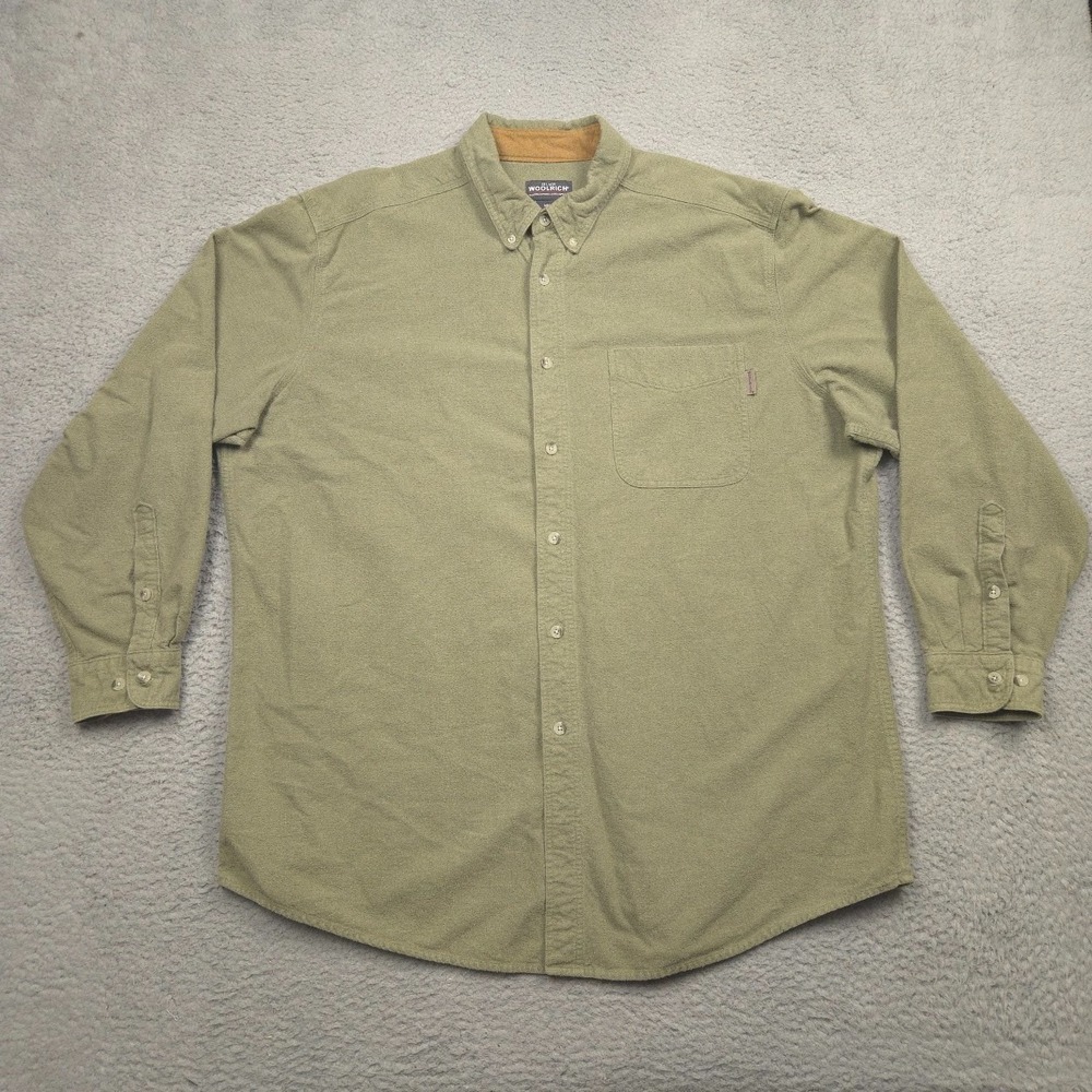 Woolrich Chamois Shirt Men 2XL Green Cotton Outdoor Workwear Button Down